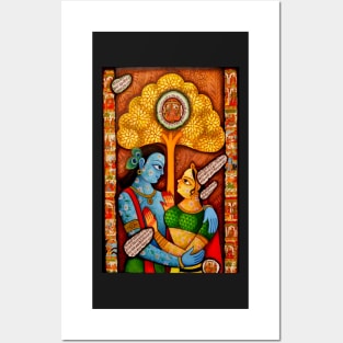 Radhe krishna couple hugg, cute love design for couples, folk painting Posters and Art